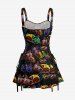 Galaxy Cat Hot Dog Print Lace Up Hawaii Tank Dress -  
