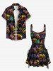 Galaxy Cat Hot Dog Print Lace Up Hawaii Tank Dress -  