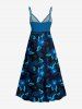 Hibiscus Flowers Leaf Print Surplice Hawaii Cami Dress - Bleu de Minuit 1X