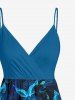 Hibiscus Flowers Leaf Print Surplice Hawaii Cami Dress - Bleu de Minuit 1X