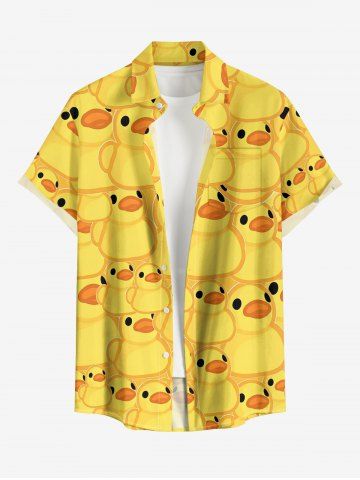 Plus Size Cute Duck Print Hawaii Button Pocket Shirt For Men - YELLOW - 6XL