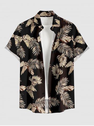 Plus Size Tropical Leaf Print Buttons Pocket Hawaii Shirt For Men - TAN - 6XL