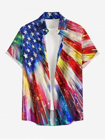 Plus Size Patriotic American Flag Painting Print Button Pocket Shirt For Men - BLUE - 6XL