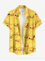Cute Duck Print Hawaii Button Pocket Shirt For Men -  