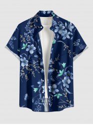 Flower Leaf Branch Print Hawaii Button Pocket Shirt For Men -  