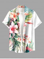 Flowers Leaf Tropical Print Buttons Pocket Hawaii Shirt For Men -  