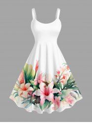 Flowers Leaf Tropical Print Hawaii Tank Dress - Blanc S