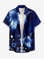 Flowers Print Buttons Pocket Hawaii Shirt For Men - Bleu profond XL