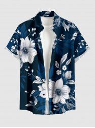 Flowers Leaf Print Buttons Pocket Hawaii Shirt For Men -  