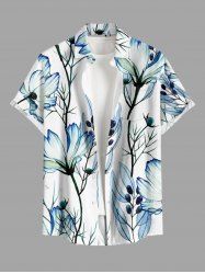 Flowers Leaf Print Buttons Pocket Hawaii Shirt For Men -  