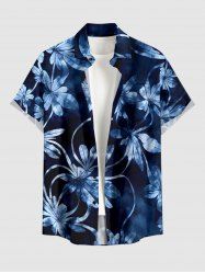 Flowers Leaf Tie Dye Print Buttons Pocket Hawaii Shirt For Men -  