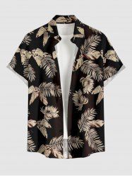 Plus Size Tropical Leaf Print Buttons Pocket Hawaii Shirt For Men -  