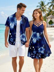 Flowers Print Matching Hawaii Beach Outfit For Couples -  