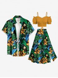 Flower Tropical Leaf Print Matching Hawaii Beach Outfit For Couples -  