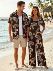 Tropical Leaf Print Matching Hawaii Beach Outfit For Couples -  