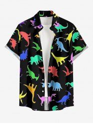 Colorful Dinosaur Print Hawaii Button Pocket Shirt For Men -  