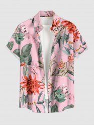 Plus Size Flowers Leaf Print Buttons Pocket Hawaii Shirt For Men -  