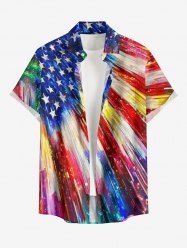 Patriotic American Flag Painting Print Button Pocket Shirt For Men - Bleu 5XL