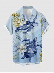 Flower Turtle Coral Print Hawaii Sea Creatures Button Pocket Shirt For Men -  