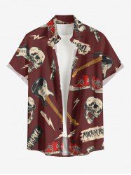Skull Guitar Shoes Microphone Print Buttons Pocket Hawaii Shirt For Men -  