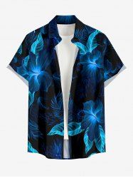 Hibiscus Flowers Leaf Print Buttons Pocket Hawaii Shirt For Men -  