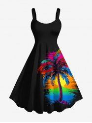 Plus Size Colorful Coconut Tree Sun Print Hawaii Tank Dress - Noir 4X