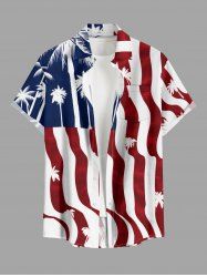 Coconut Tree Patriotic American Flag Print Button Pocket Shirt For Men -  