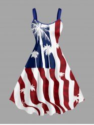 Coconut Tree Patriotic American Flag Print A Line Dress -  