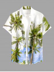 Chemise à poches boutonnées grande taille pour homme, imprimée ciel et cocotiers, style hawaïen - Blanc 2XL