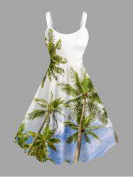 Robe trapèze hawaïenne imprimée ciel et cocotiers grande taille - Blanc 4X