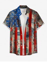 Chemise à poches boutonnées grande taille pour homme, avec imprimé drapeau américain et billets de banque. - Rouge S