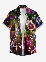 Guitar Music Symbol Rock and Roll Print Hawaii Button Pocket Shirt For Men -  