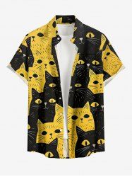 Two Tone Cat Print Hawaii Button Pocket Shirt For Men -  