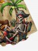 Skulls Skeleton Pirate Coconut Tree Beer Print Matching Hawaii Beach Outfit For Couples -  