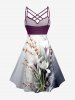 Flower Plant Branch Print Matching Hawaii Beach Outfit For Couples - Pourpre  