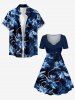 Flowers Leaf Tie Dye Print Matching Hawaii Beach Outfit For Couples -  