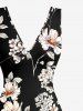 Flowers Leaf Print Hawaii Ruffles Split Surplice Dress - Noir XL