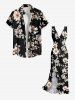 Flowers Leaf Print Hawaii Ruffles Split Surplice Dress - Noir XL