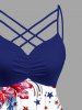 Plus Size Patriotic American Flag Fireworks Hibiscus Flower Print Ruched Lattice Crisscross Straps Dress -  