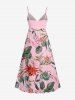 Plus Size Flowers Leaf Print Surplice Hawaii Cami Dress - Rose  XXS