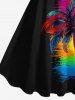 Plus Size Colorful Coconut Tree Sun Print Hawaii Tank Dress - Noir 4X