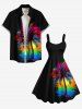 Plus Size Colorful Coconut Tree Sun Print Hawaii Tank Dress - Noir 4X
