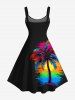 Plus Size Colorful Coconut Tree Sun Print Hawaii Tank Dress - Noir 4X