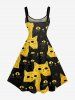 Robe trapèze hawaïenne bicolore à imprimé chat grande taille - Jaune 4X
