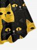 Robe trapèze hawaïenne bicolore à imprimé chat grande taille - Jaune 4X