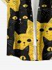 Two Tone Cat Print Hawaii Button Pocket Shirt For Men -  