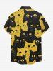 Two Tone Cat Print Hawaii Button Pocket Shirt For Men -  