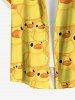 Cute Duck Print Hawaii Button Pocket Shirt For Men -  