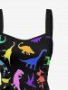 Colorful Dinosaur Print Hawaii Lace Up A Line Dress - Noir XS