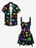 Colorful Dinosaur Print Hawaii Lace Up A Line Dress - Noir XS